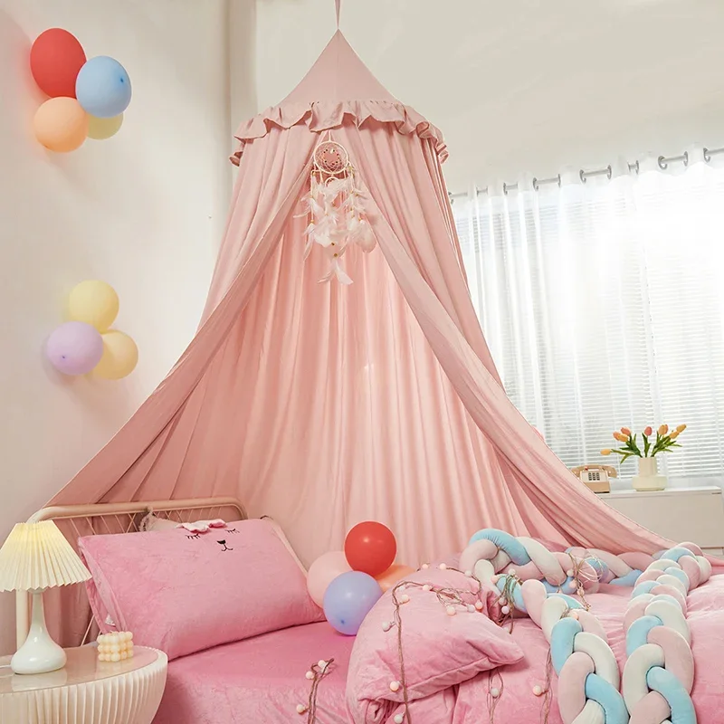 Pink Grey White Kids Tent Baby Bed Crib Canopy Curtain Round Hung Dome Mosquito Net for Baby Bedroom Decoration Child Play Tent