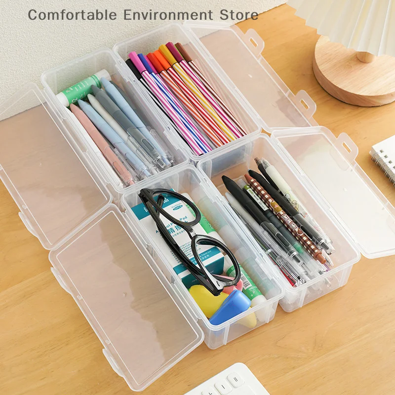 1 Pc  Large Capacity Plastic Pencil Box Stackable Translucent Clear Pencil Box Office Supplies Storage Organizer Box