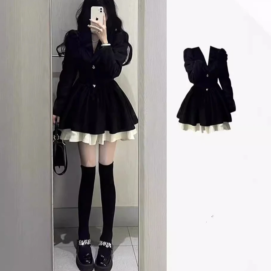 

Mid Length Dress Women Dresses A Line Vestidos Y2k Streetwear V Neck Full Sleeve Elegant Party Night Work High Wasit 2026