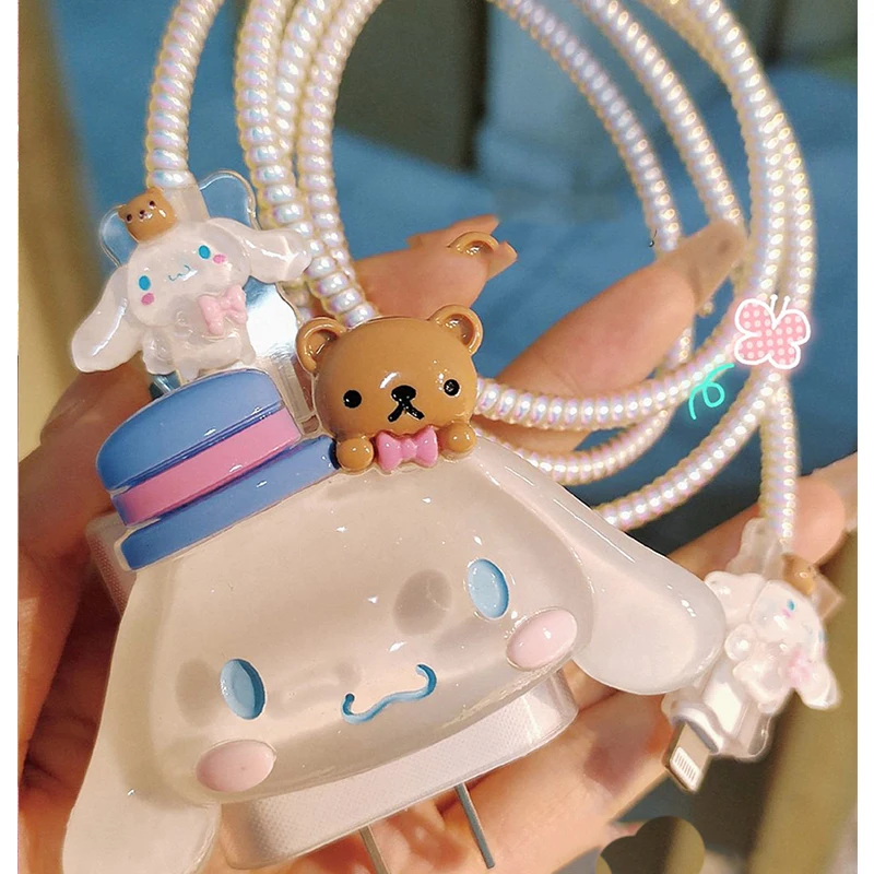 Sanrios Cinnamoroll Charging Cable Protector for Iphone 18/20W Cable Holder Ties Winder Clip Cute Usb Charger Cord Organizer