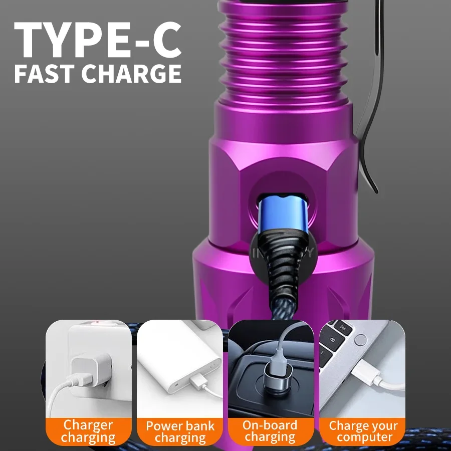 Zoom 365nm UV Flashlight USB Rechargeable Ultraviolet Nail lamp Torch Cat Dog Pets Urine tinea Marker Money Ore Detection Light