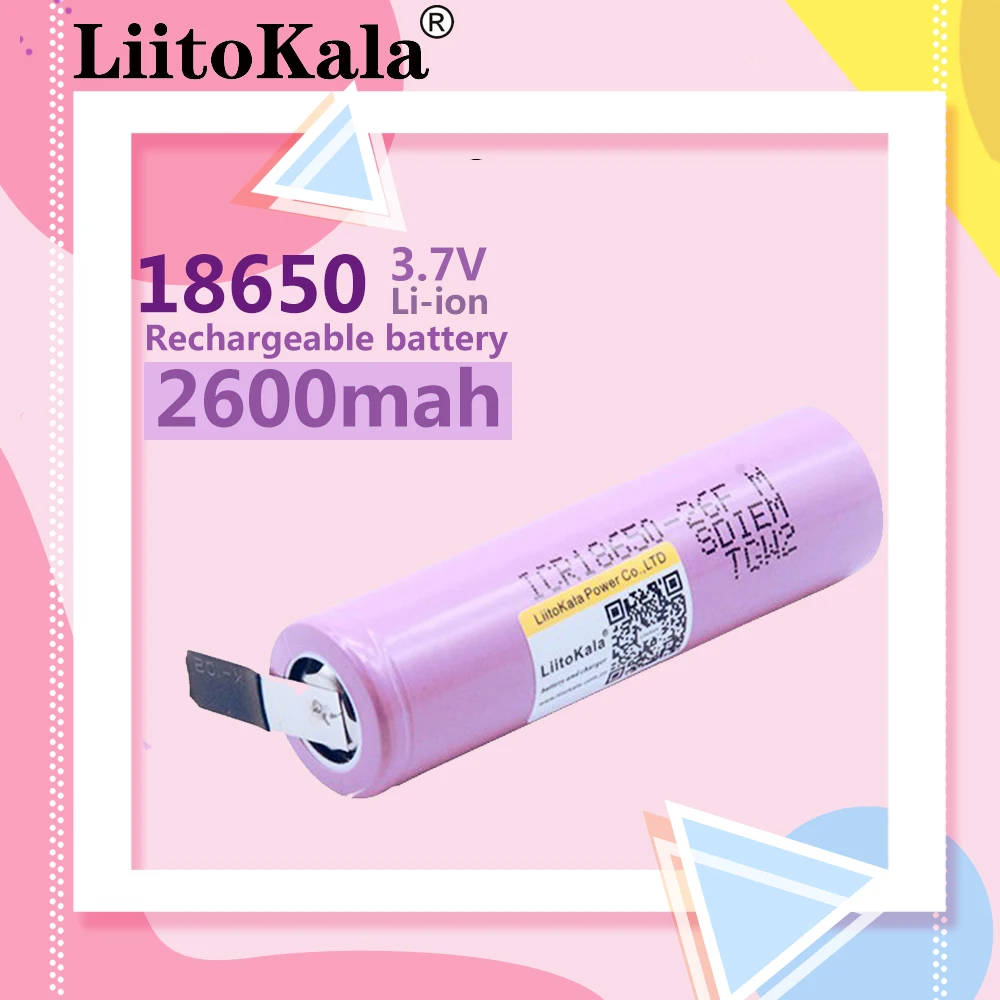 Nowa bateria LiitoKala 18650 2600 mah ICR18650-26FM akumulator litowo-jonowy 3.7V