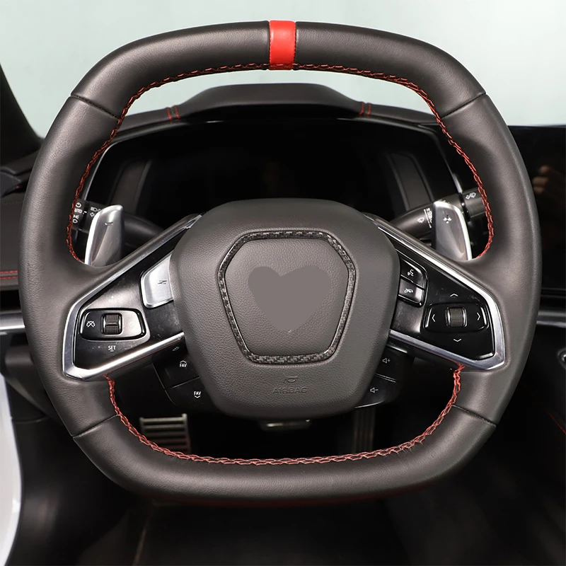 

For Chevrolet Corvette C8 Z51 Z06 2020-2023 Real Carbon Fiber Steering Wheel Logo Frame Cover Trim Sticker Car Accessories