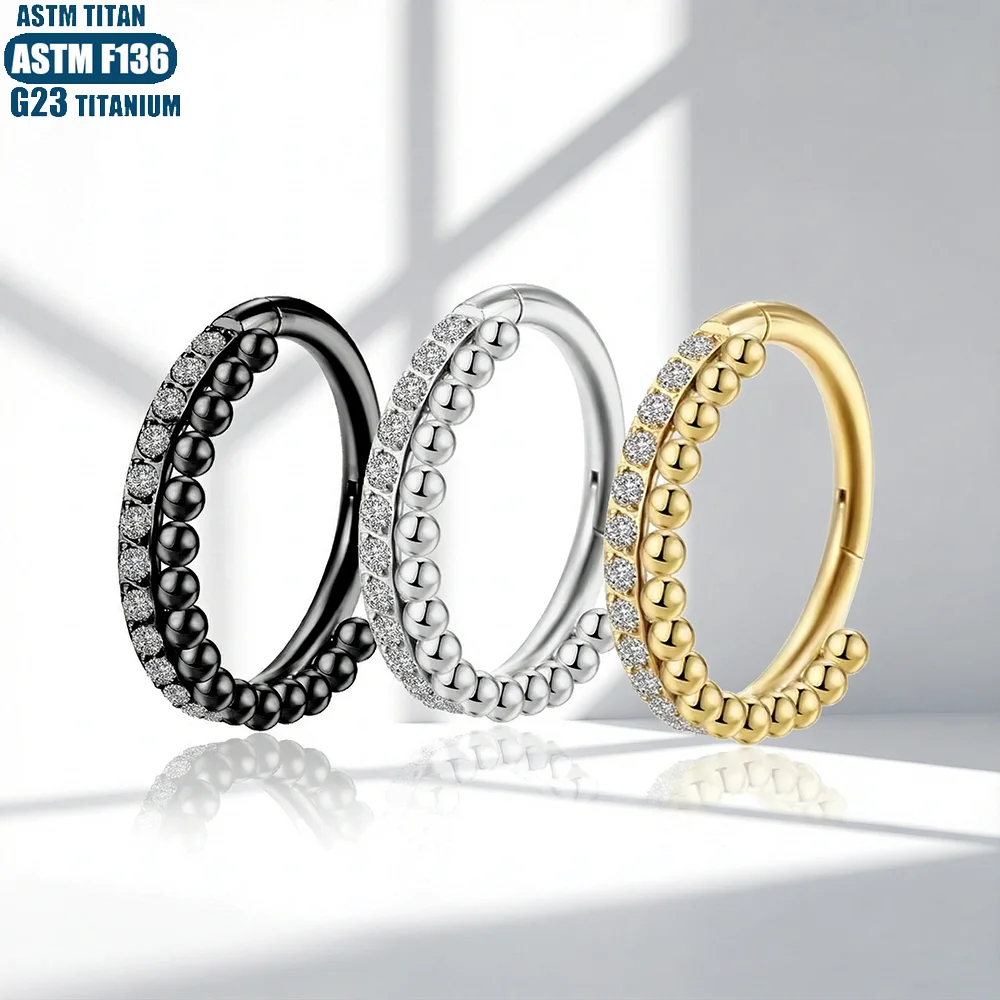 F136 Titanium Nose Ring for Women And Men Zircon Hinged Segment Cartilage Septum Clicker Tragus Labret Ear Stud Body Jewelry