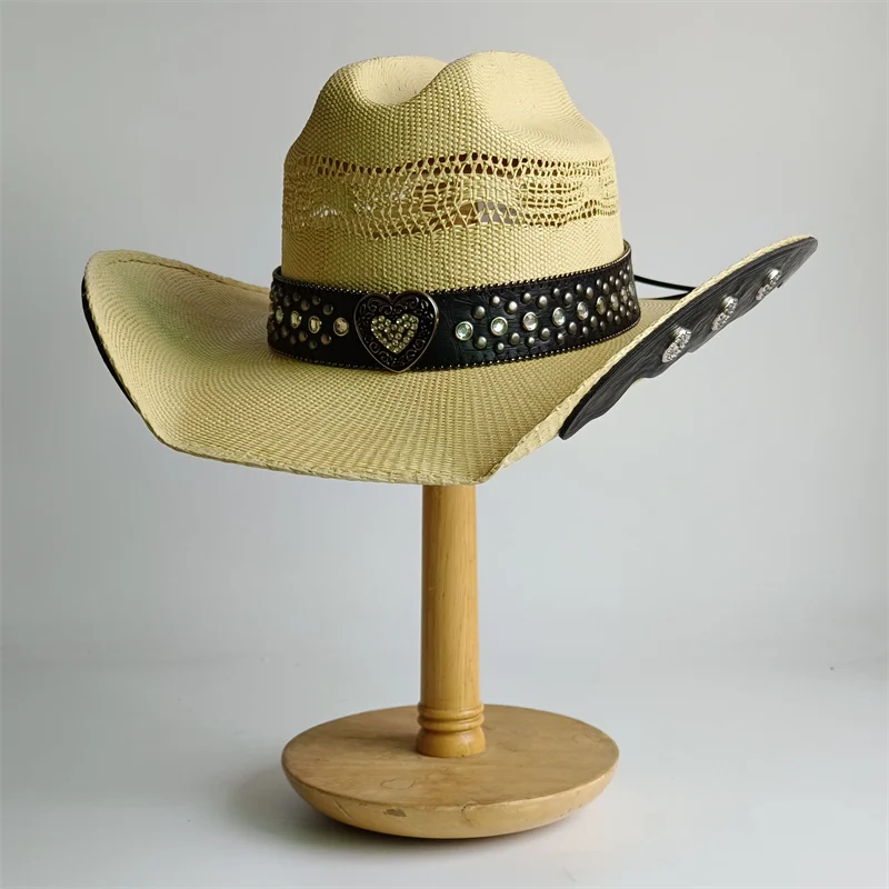 Cowboy straw hat  Accessory with large brim hard plasticity cowboy outdoor summer sun protection Leather Accessories chapeu
