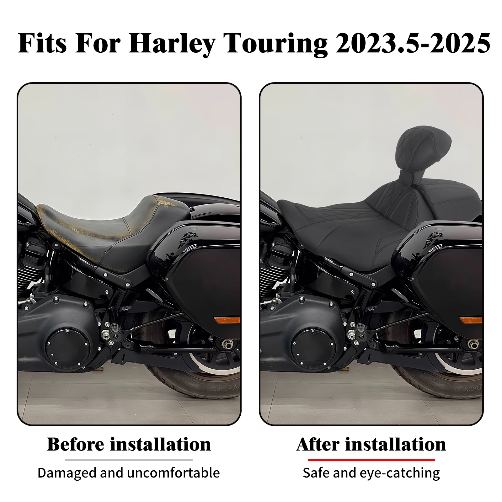 Motorcycle 2-Up Seat With Adjustable Backrest For Harley Touring Road King Street Glide 23.5-25 Driver Rider Passenger Cushion