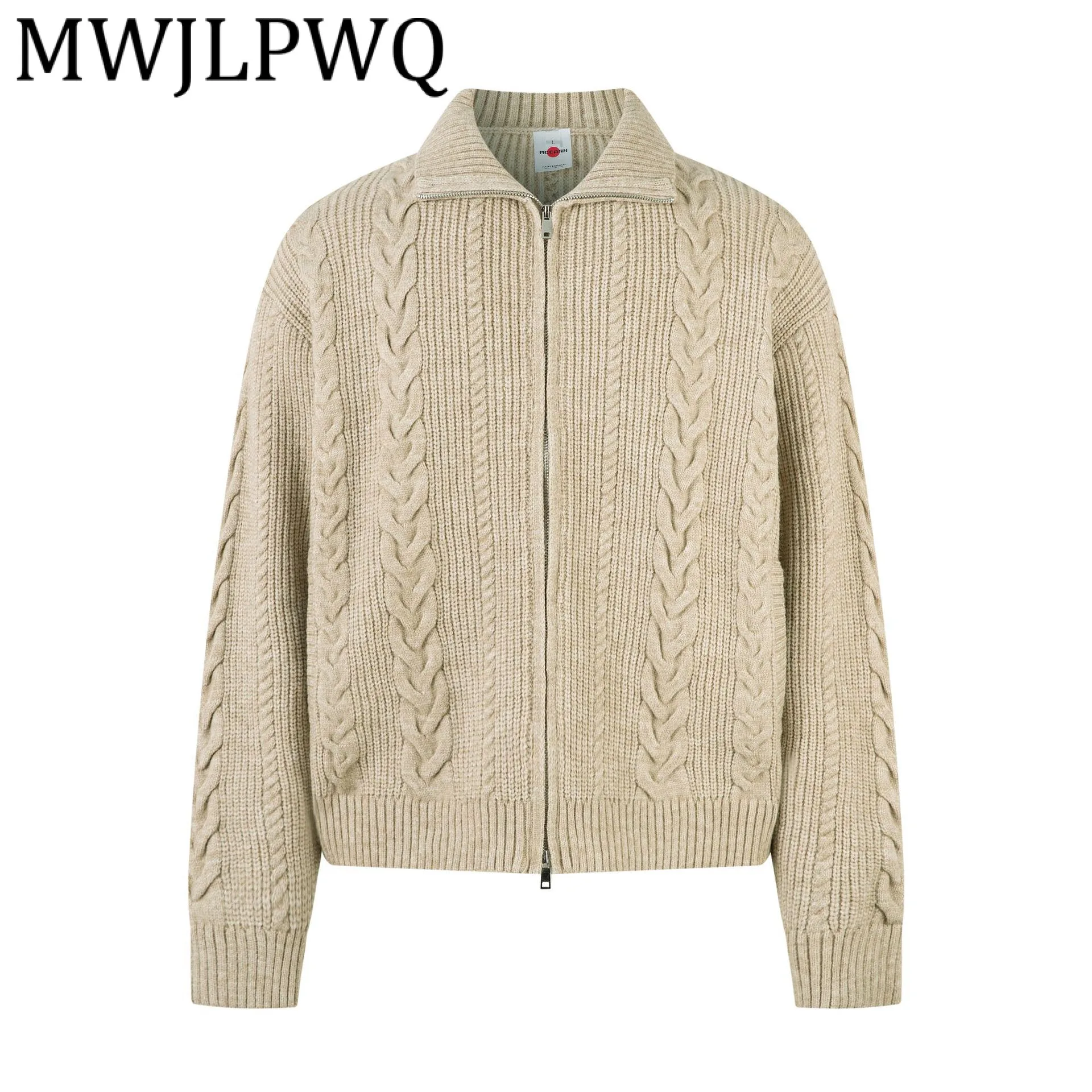 

MWJLPWQ Зимний мужской вязаный свитер в стиле ретро, новинка 2025, американский повседневный свободный топ на молнии с лацканами и длинными рукавами, осень-зима 21742