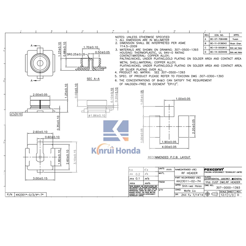 Foxconn KK23011-32-7H coaxial connector, first generation antenna socket, in stock connector, antenna network KK23011-32-7H