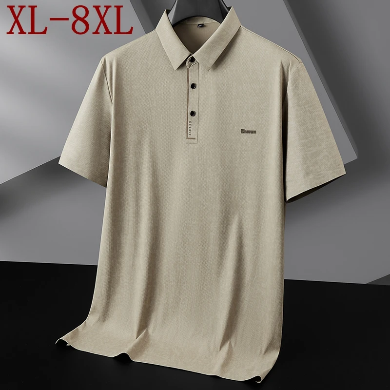 

Мужская футболка-поло 8XL 7XL 6XL, новинка лета 2026, элитная, из ледяного шелка, дышащая, свободного кроя, с коротким рукавом