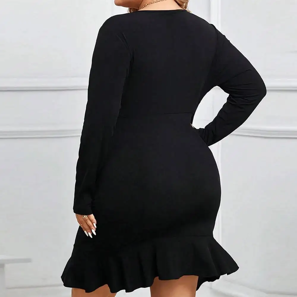 

Новая коллекция 2025: Женское повседневное платье Y2K большого размера с V-образным вырезом, длинными рукавами, оборками на бедрах и поясом, осенне-зимнее