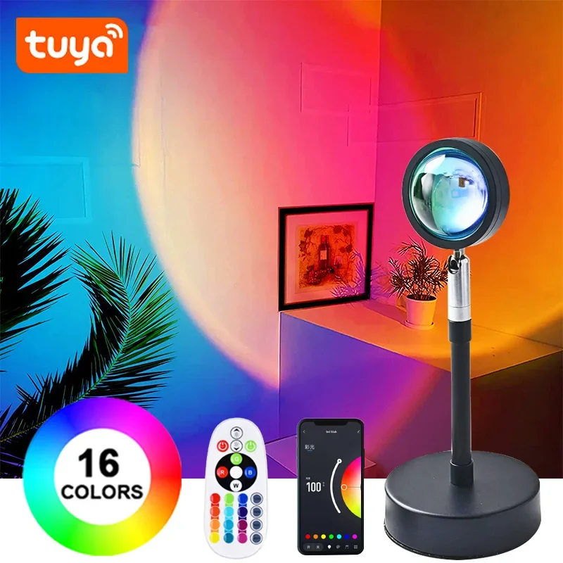 16 Colors Bluetooth Sunset Lamp Projector RGB Led Night Light Tuya Smart APP Remote Control Decoration Bedroom Photography Gift