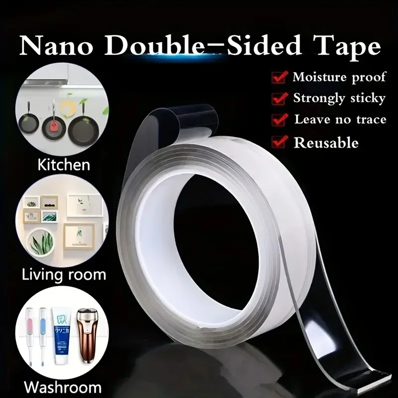 1M/2M/3M/5M Transparent Nano Tape Washable And Reusable Double-sided Adhesive Adhesive Universal Hook Tape For Furniture