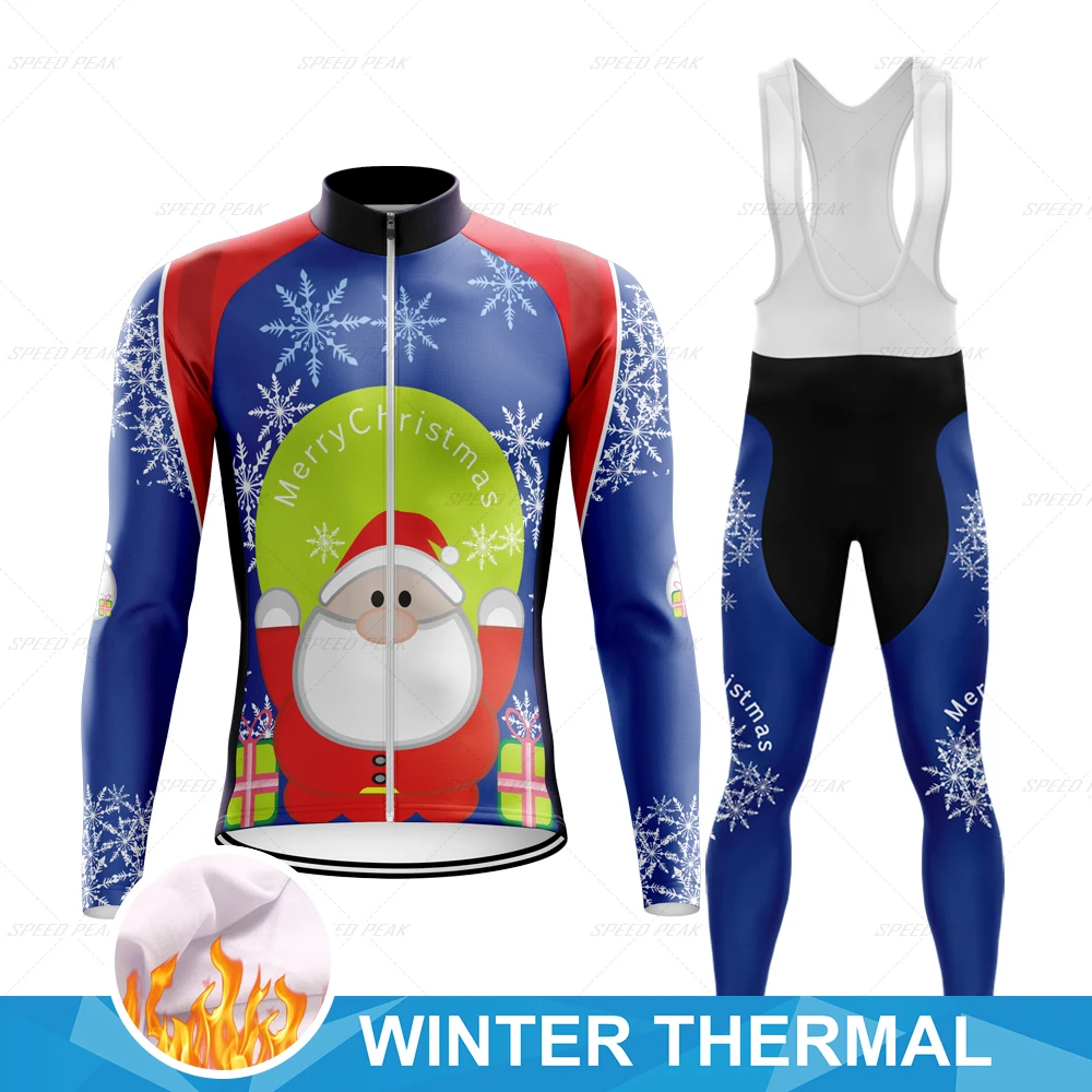 SPEED PEAK Cycling Jersey inverno uomo natale blu antistatico manica lunga Triathlon Set abbigliamento da bicicletta Mtb abbigliamento sportivo Clothin