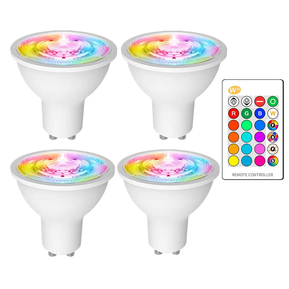

Светодиодная лампочка 4PCS RGBW GU10 с регулируемым светом RGB белый светодиодный прожектор 8W GU10 с дистанционным управлением