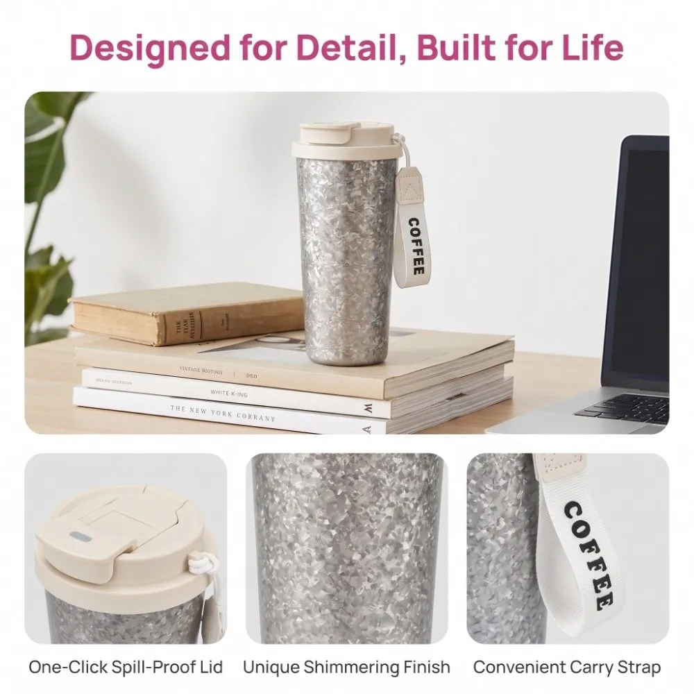 Glitter Titanium Insulated Cup Leak-Proof Vacuum Coffee Cup Ice-Crystal Texture Double-drink Coffee Tumbler Office