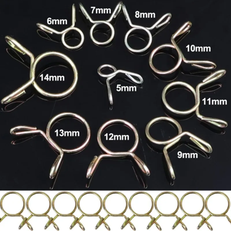 30PCs 5~14mm Oil Hose Clamps Motorcycle Scooter ATV Moped Fuel Line Hose Tubing Spring Clips Clamp Motorcycle Car Accessories