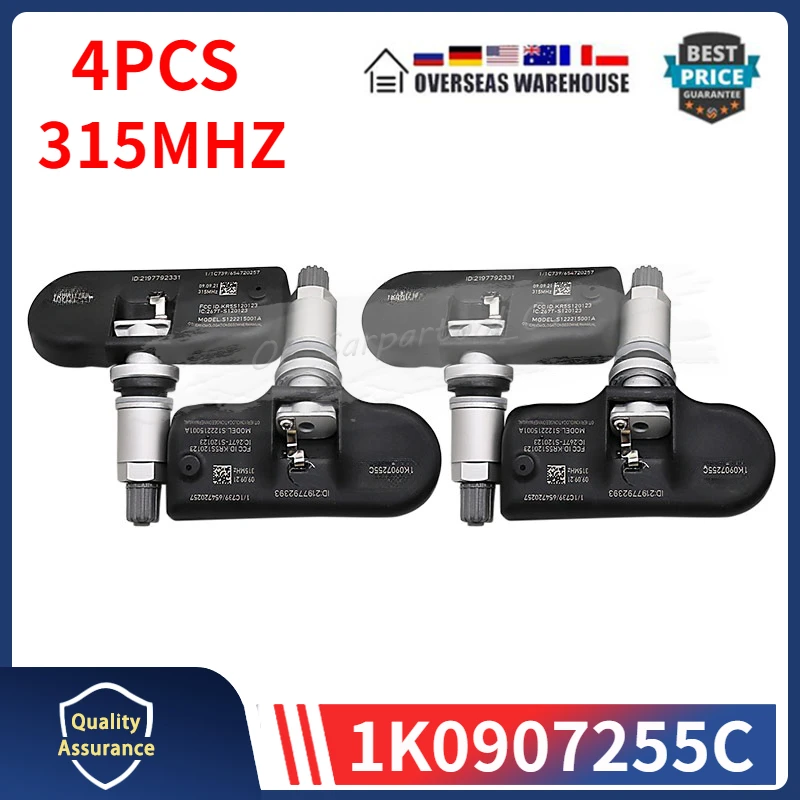 4PCS/Lot Tire Pressure Sensor 1K0907255C For Audi A3 A4 Q5 S4 Volkswagen Beetle CC Golf GTI Jetta Tiguan TPMS 315MHZ 1K0907255D