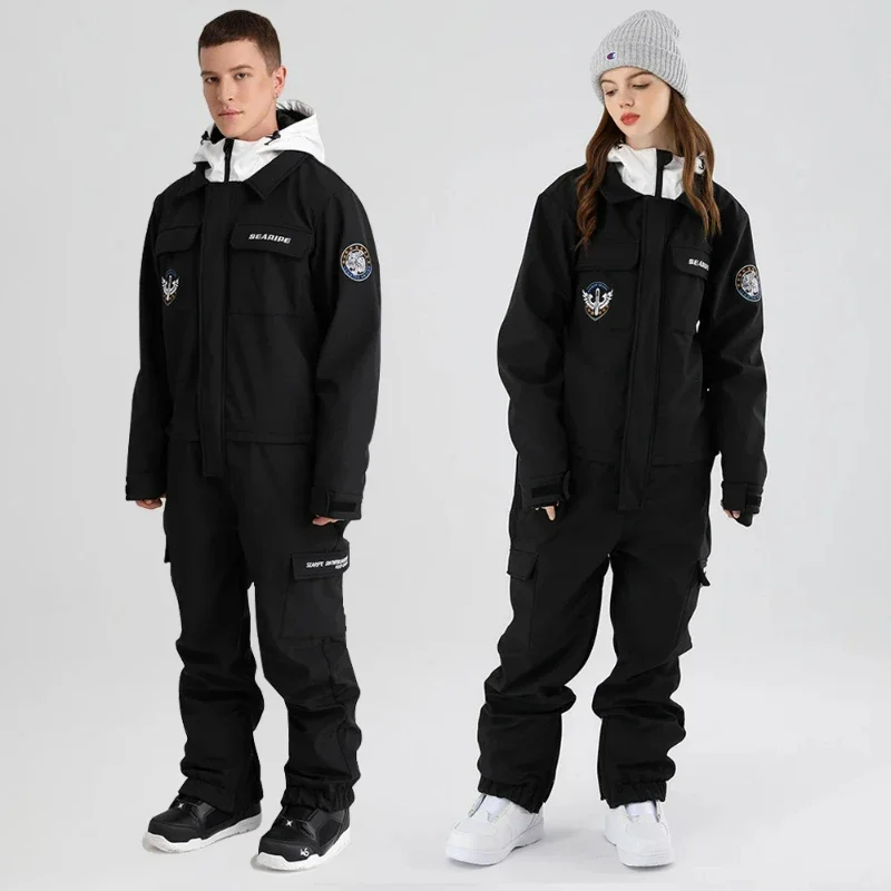 

One Piece Female Snow Suit Waterproof Woman Skiing Jumpsuit 2025 Hooded Windproof Outdoor Snowboard Overalls Outfits Ski Clothes