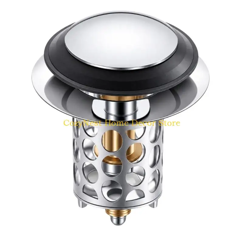 92MF Press-Operated Bathroom Sink Drain Strainer with Debris Filter Basket