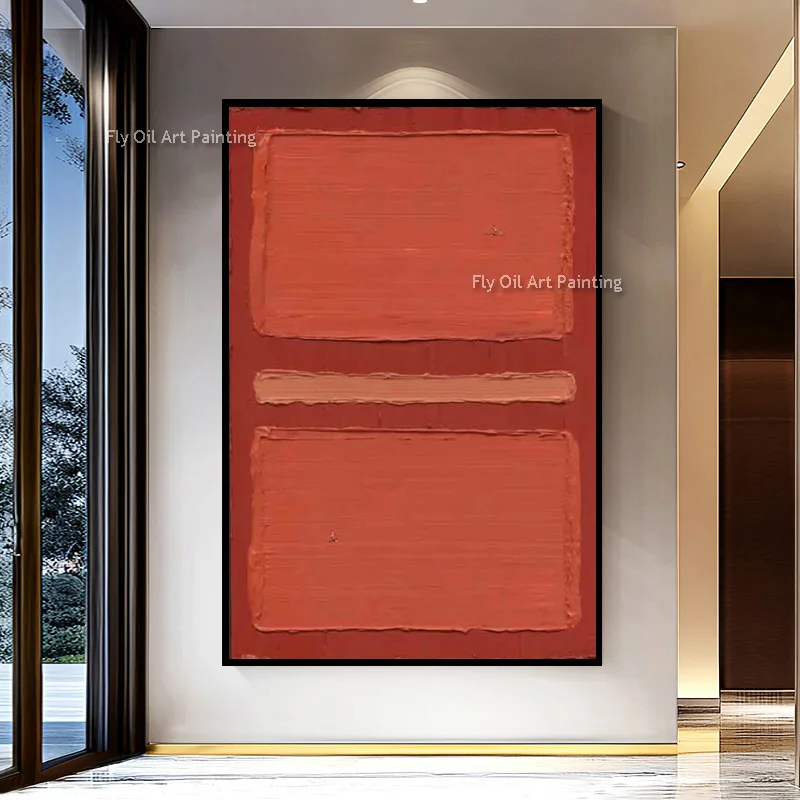 Handmade Red And Orange Canvas Thick Wall Art For Home Decor Abstract Dark Blue Tennis Playground Oil PaintingSimple Design