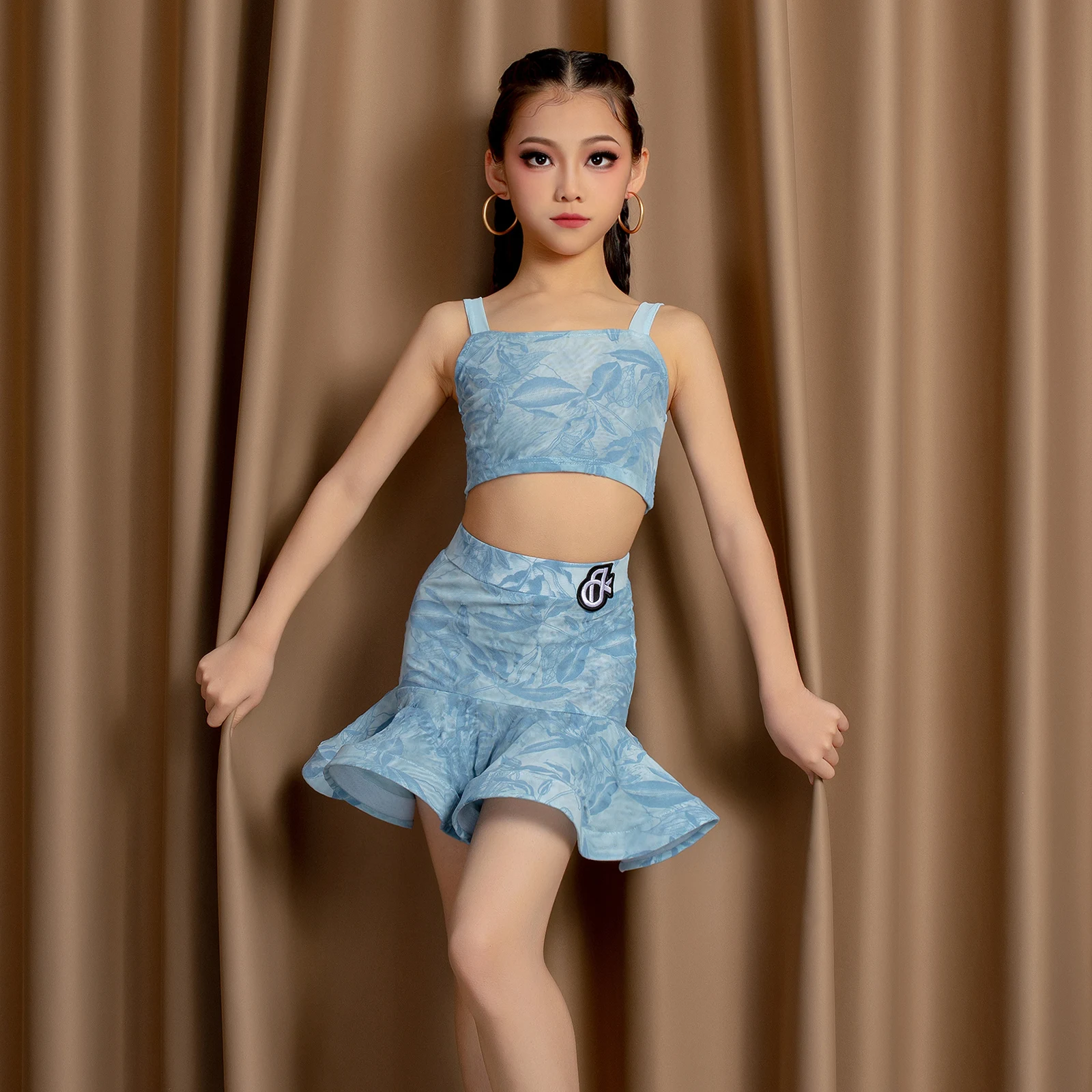 여성 성인 어린이 소녀들을 위한 맞춤형 라틴 댄스 공연 의상, 볼룸 드레스, 표준 블루 프린지 스커트, 팔다스