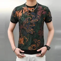 Colorful Printed T-shirt for Men Summer Short Sleeve Casual T-shirts O-neck Tops Tees Mesh Breathable Streetwear Social T-shirts