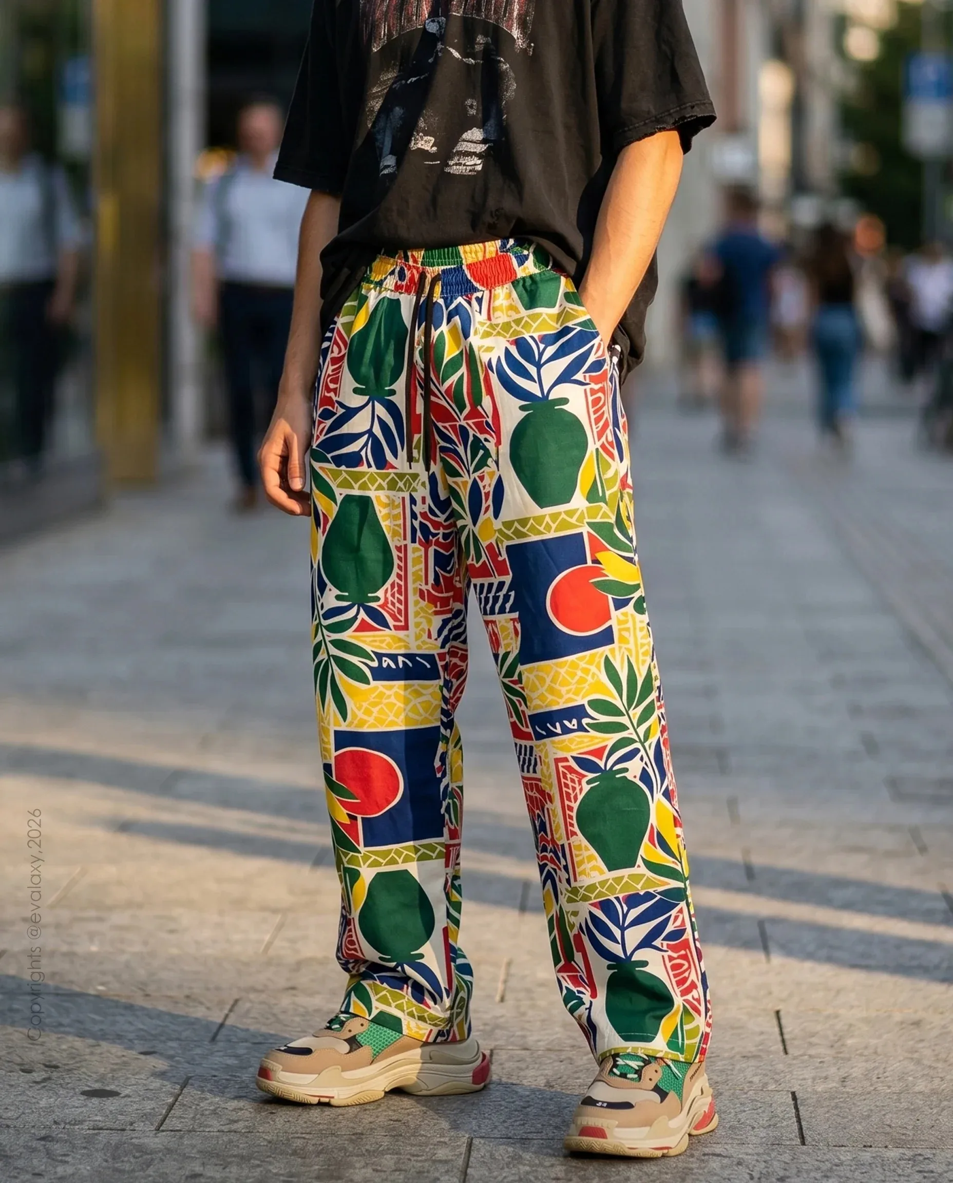 American Retro Fruit Plant Pattern Trendy Casual Long Pants, Cool Soft Touch for Adults and Kids Outdoor Poolside Gathering