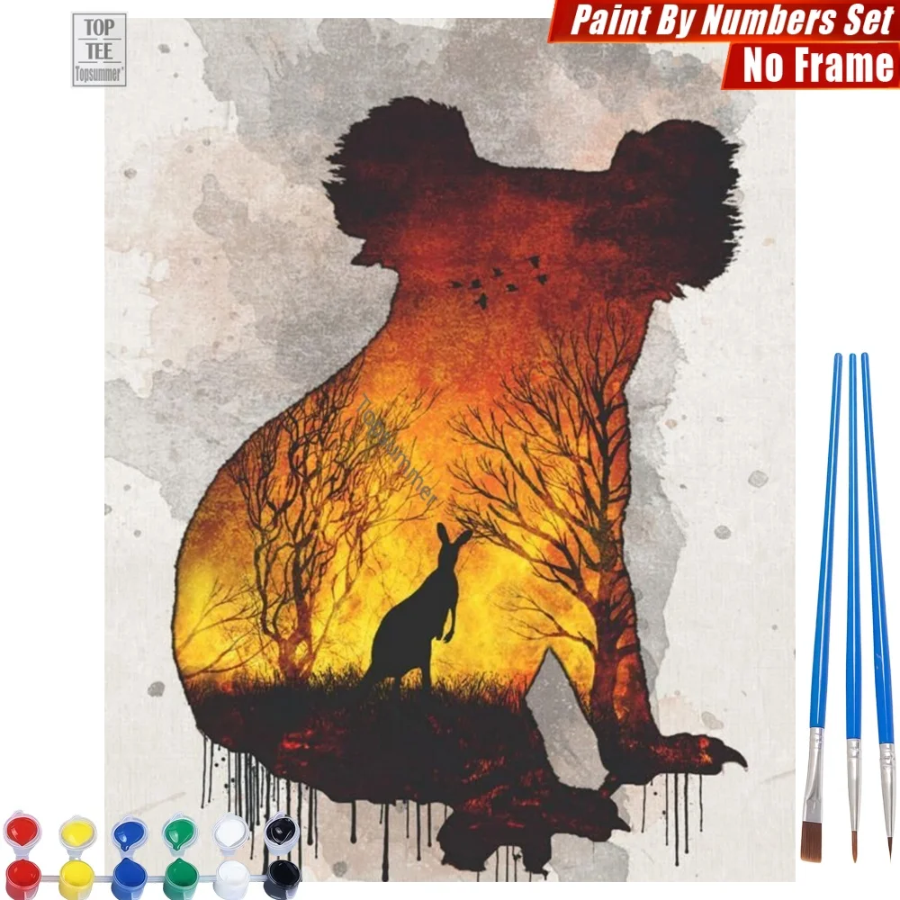 Kit de pintura digital al óleo Creative Sunset Koala - Silueta de Canguro en el Bosque, Actividades para el Hogar, Regalo para el Día del Maestro