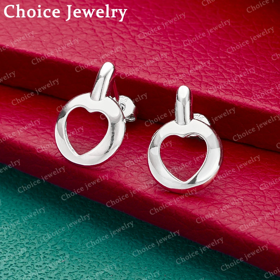 

925 Sterling Silver Love Heart Stud Earrings For Women Wedding Engagement Party Fashion Jewelry Charms Accessories