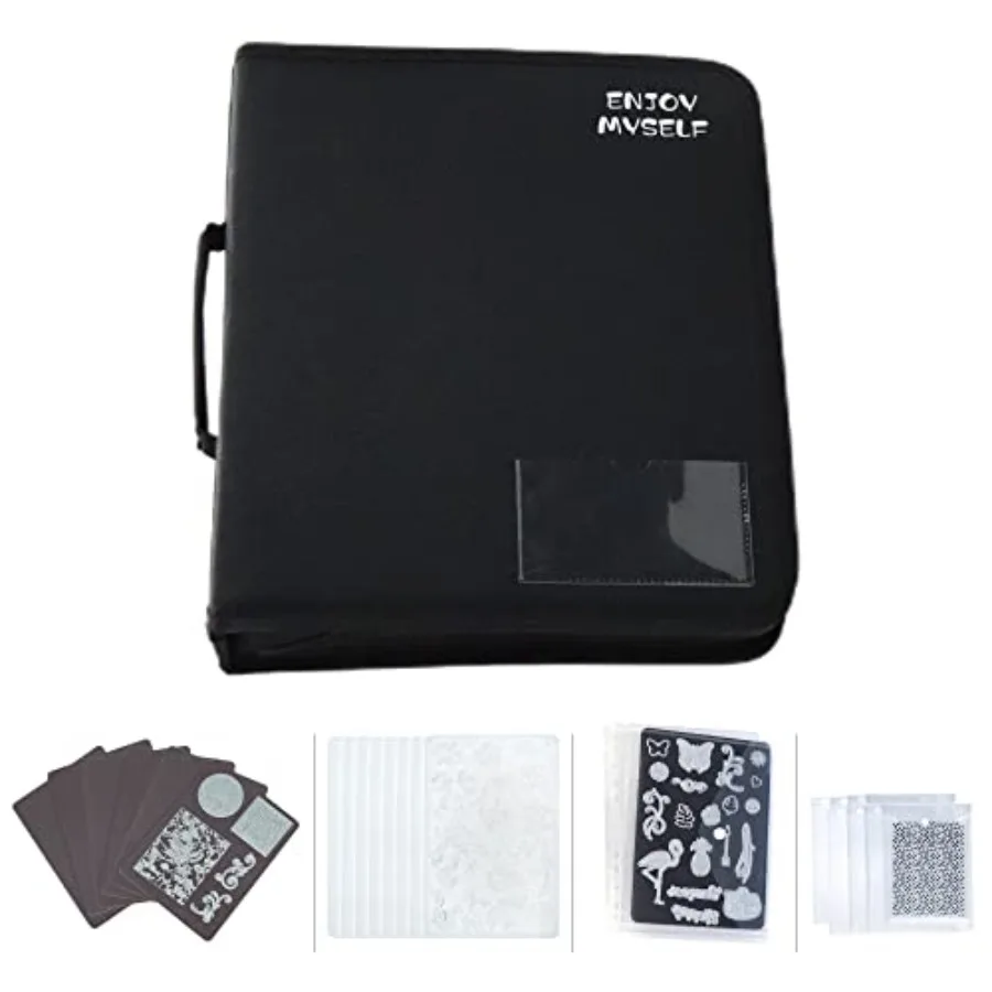 

Enjoy Myself Stamp and Die Cut Storage Bag with Pockets, Rubber Magnetic Sheets and Clear Stamp Storage Panels