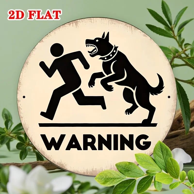 【2D Flat】 [2D Flat] Beware of The Dog, Vintage Warning Sign, Printed with a Vicious Dog Chasing Someone, with 