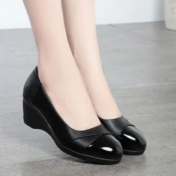 Women Cute Round Toe High Quality Wedge Heel Comfort Pumps Lady Fashion Elegant Comfort Spring Summer Office Work Shoes A31