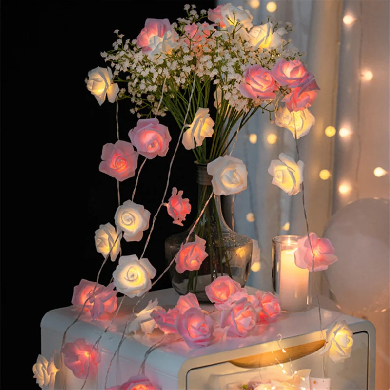 

Artificial Rose Flower Lighting Strings 20LED Holiday Lights AA Battery Powered Wedding Home Party Birthday Bedroom Decoration
