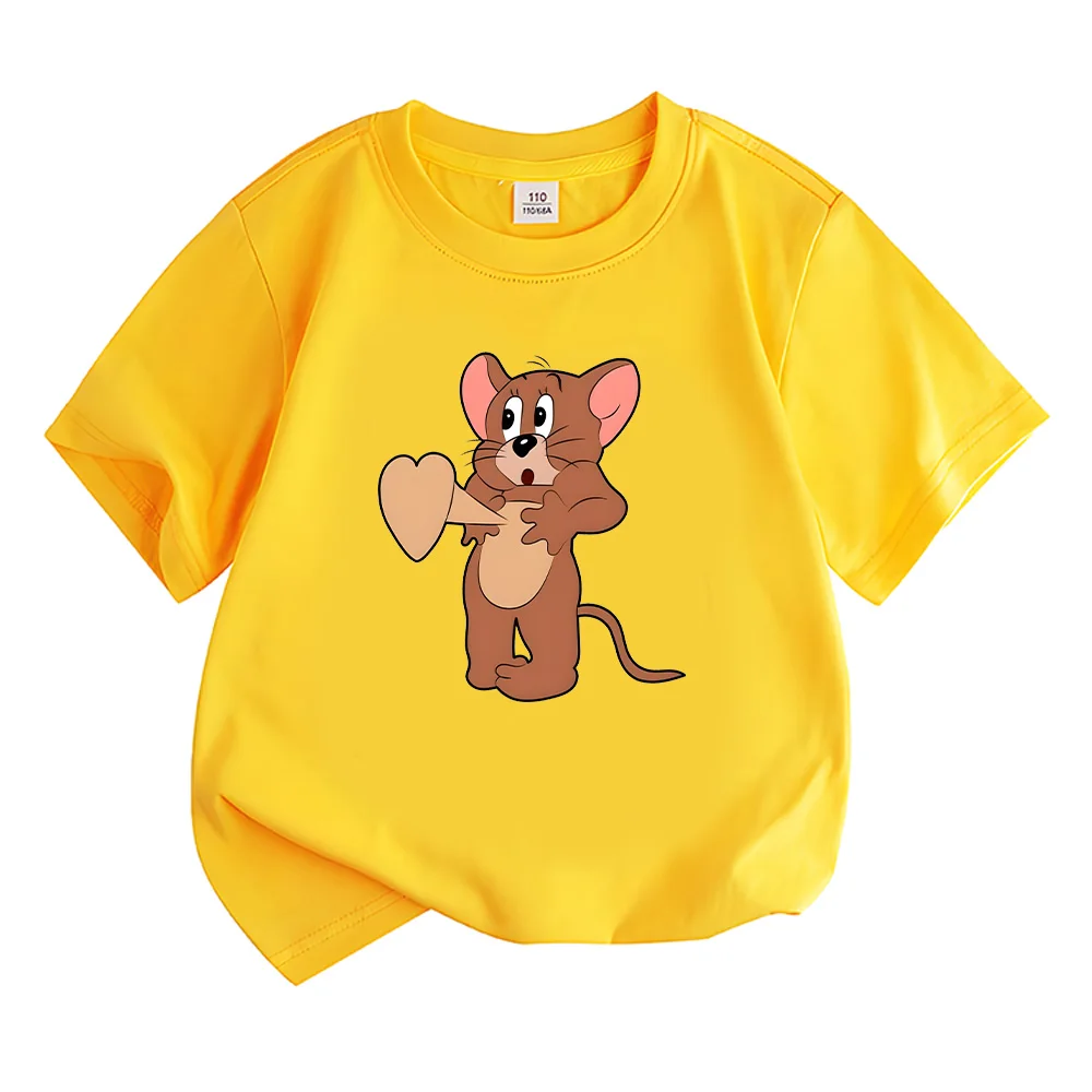 Tom and Jerry Jerry Heartbeat T-shirts Kawaii Mouse Cartoon Print Clothes Cute Boys Girls Tshirt Children  Creative Fun Kids Tee