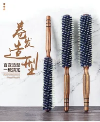 Swine bristle curly hair comb with inner buckle blowing design comb, wooden comb, fluffy head, cylindrical curly comb