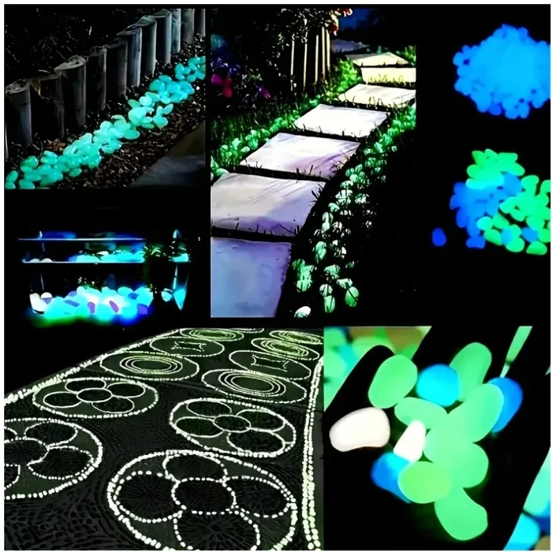 100 Pcs Glow In The Dark Pebbles Luminous Stones Resin Rocks For Garden Paths Walkways Potted Plants Aquarium Decor