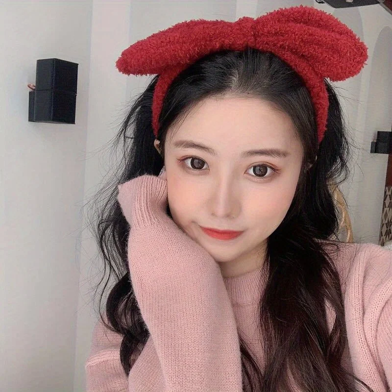

Adjustable Bow Headband Wine Red Color Non-Slip for Women Makeup Skincare Party Holiday Formal Events Accessory