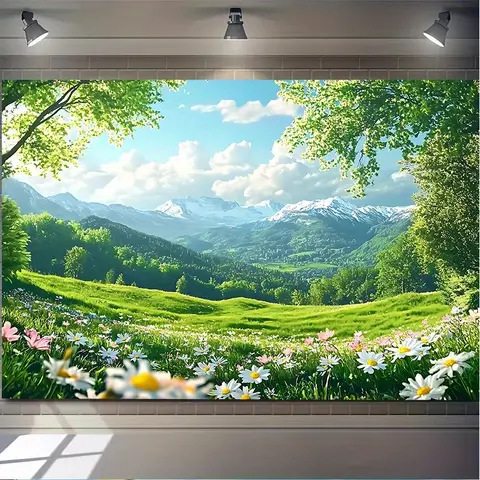 A party flag with a spring flower background for taking photos. Very suitable for home, room, and wall decoration