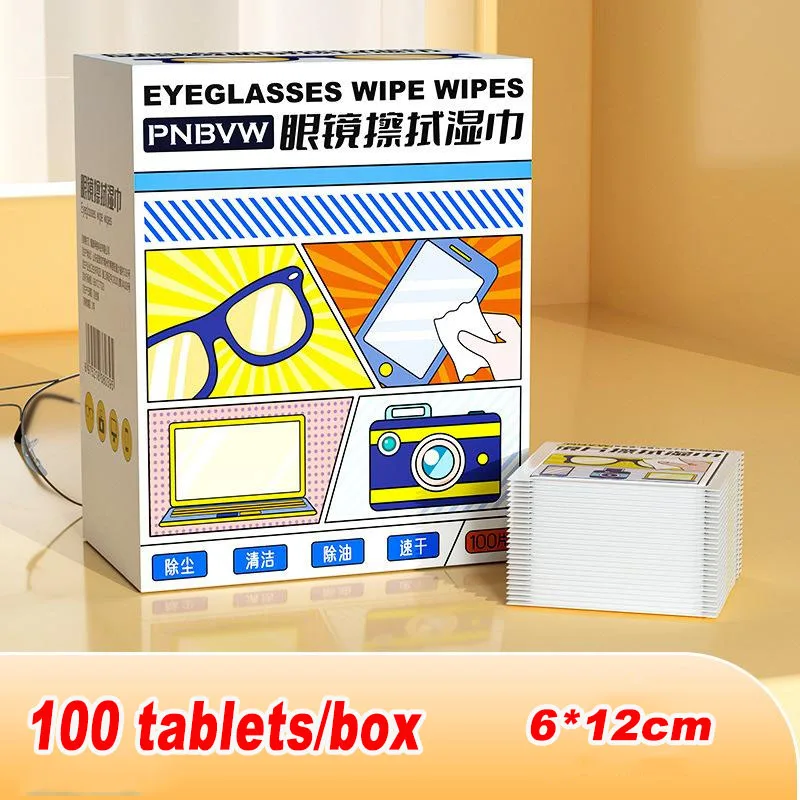 100pcs/box Eyeglasses Cleaning Wipes Cell Phone Screen Cleaning Wipes Strong Anti-fog Wipes Disposable Multifunctional