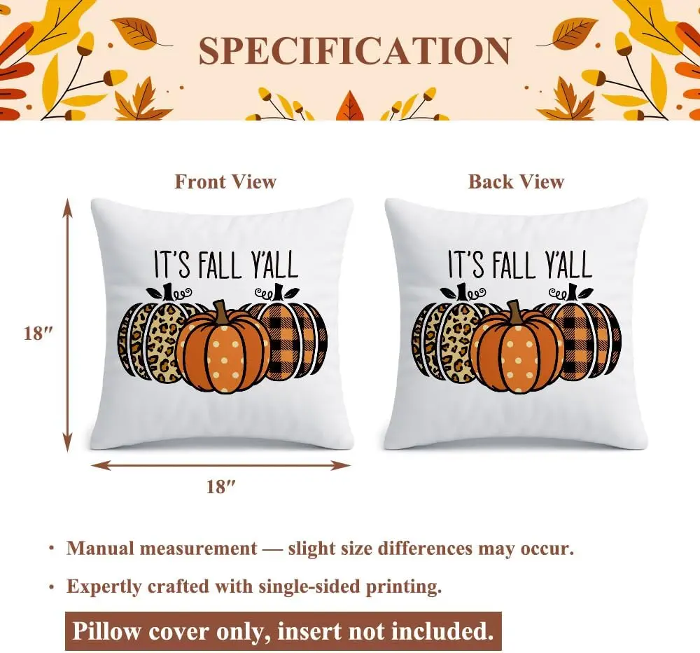 Fall Pumpkin Pillow Cover Decoration for Home,18x18 Thanksgiving Decoration Pillow Cover for Bedroom Living Room,Fall Farmhouse