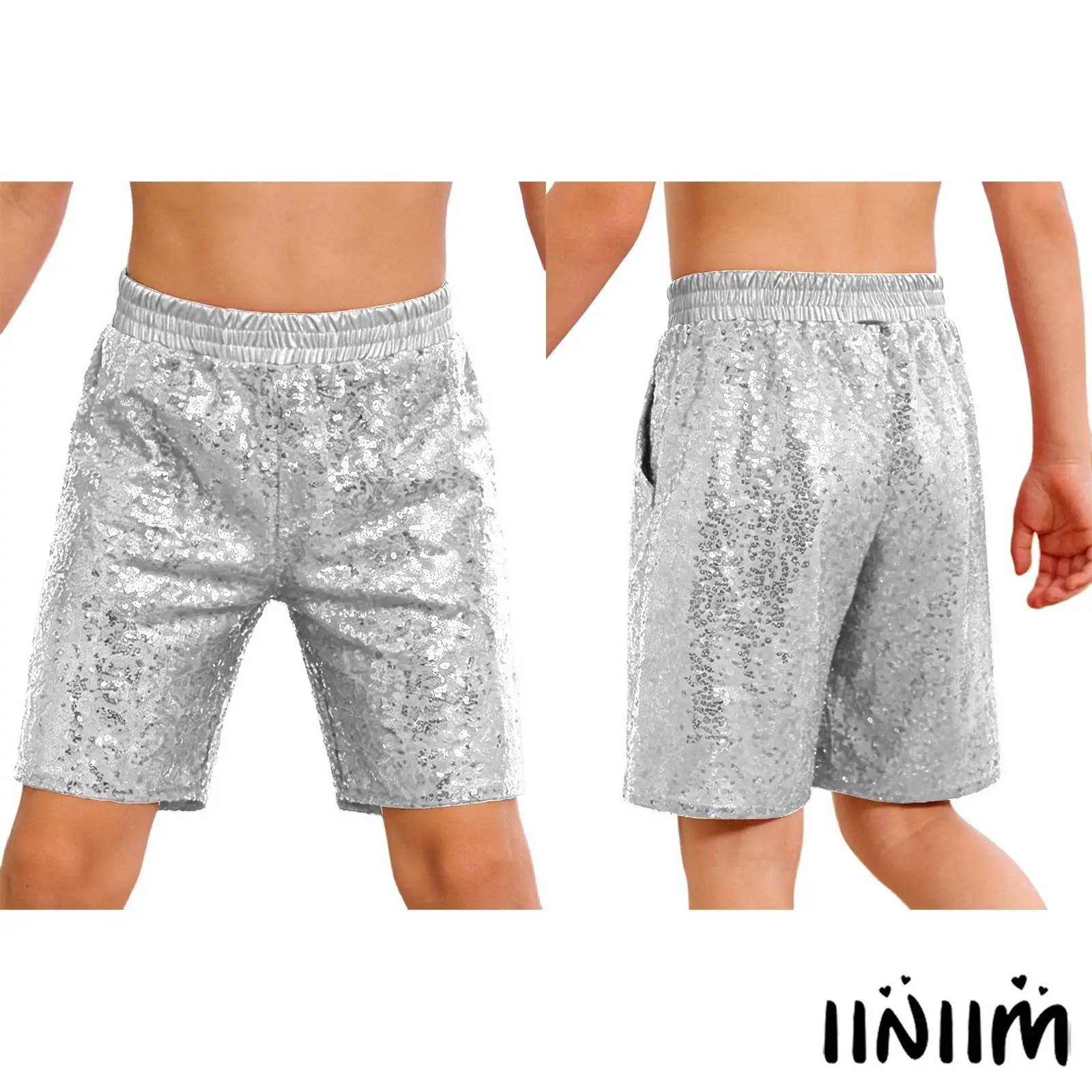 

Boys Jazz Dance Stage Performance Costume Elastic Waistband Soft Lining Shiny Sequins Shorts/Top for Jazz Hop Hip Competition