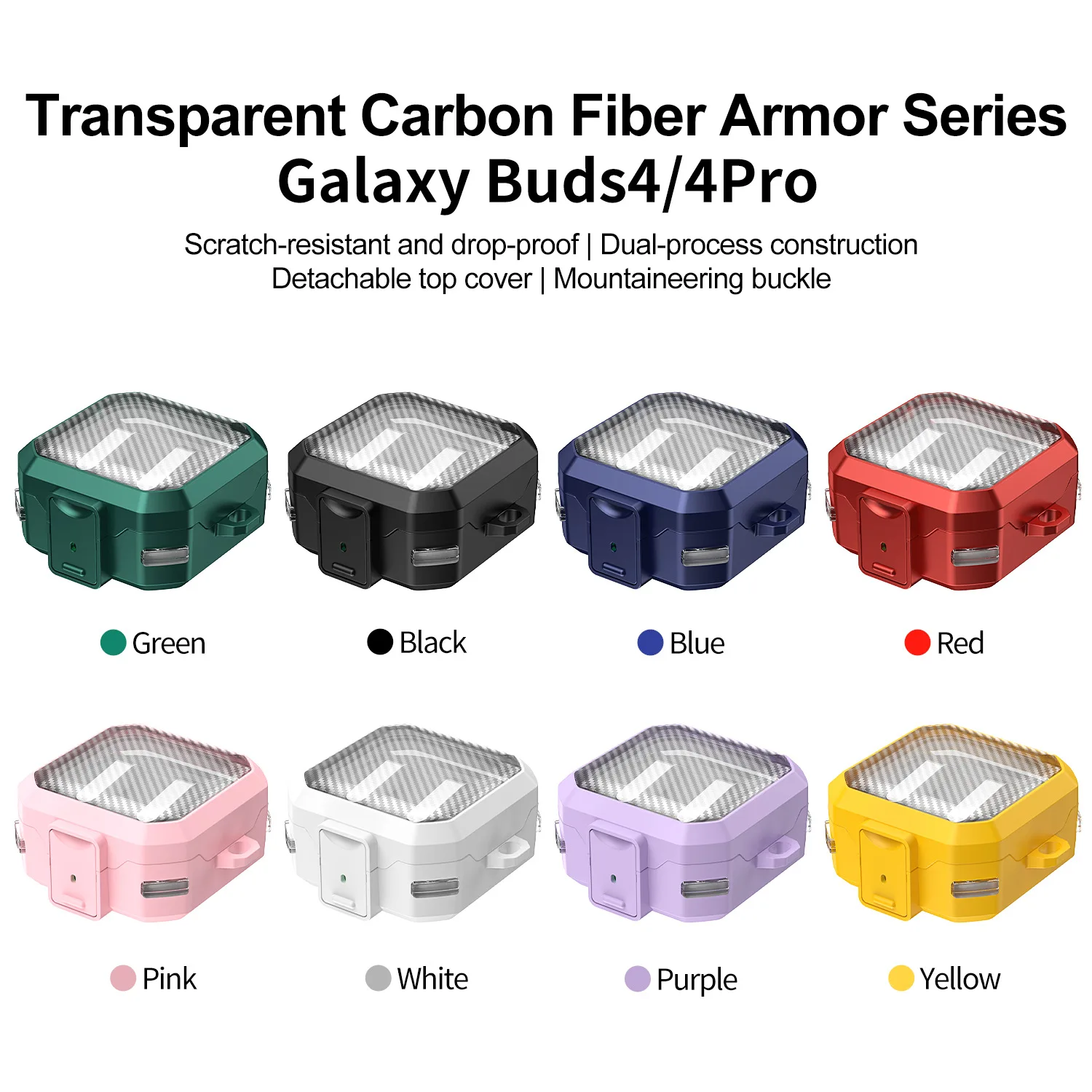 

Transparent Carbon Fiber Armor Earphone Case For Samsung Galaxy Buds 4 Buds 4 Pro Safety Lock Shockproof Full Cover Coque Fundas