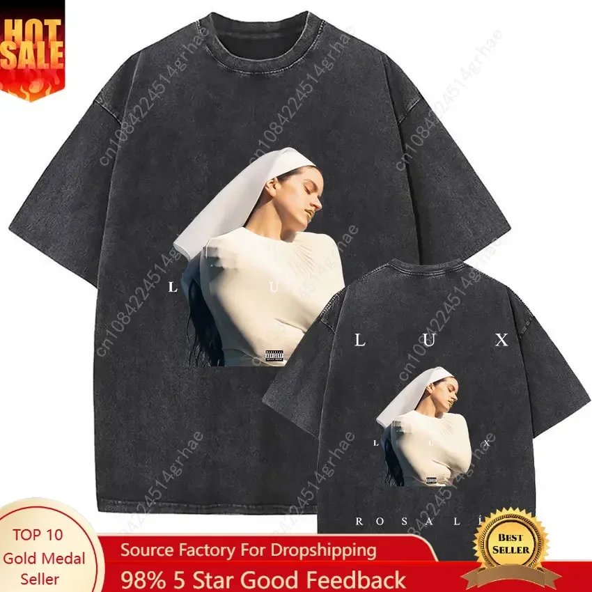 Vintage Washed Rosalia Lux Tour 2025 New T Shirt Men Women Harajuku Aesthetic Oversized T-shirts Summer 100% Cotton Tops T-shirt