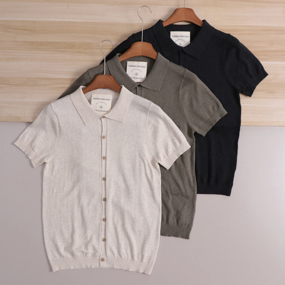 

New American Cotton Cashmere Blend Short Sleeve Knitted Cardigan Men's Summer Trendy Half Sleeve Shirt Casual Style Breathabl...