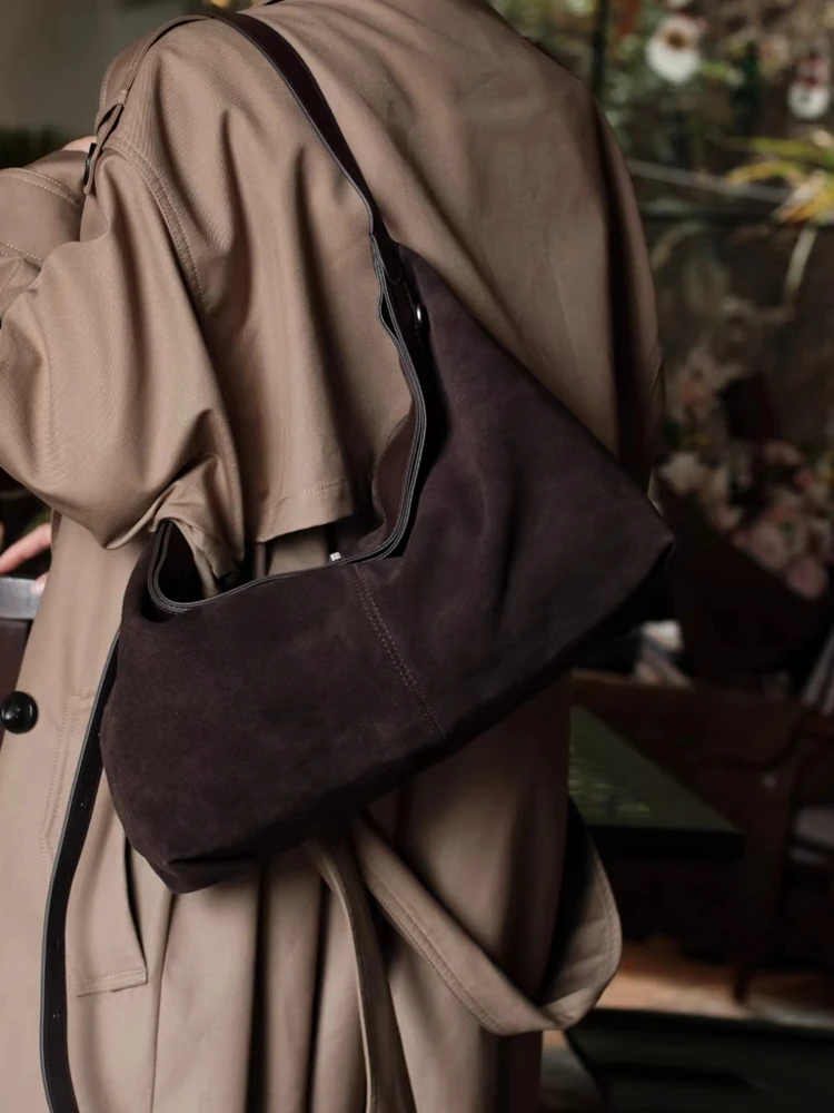 Fashion Retro Casual Genuine Leather Women Tote  Bag\Handbag Simple Real Leather Lady Armpit Shoulder Crossbody Bag Big