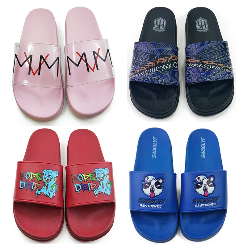 Custom logo slide sandal rubber slide slipper print customized hight black all color slide sandals