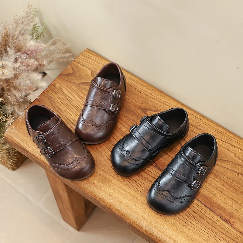 

Toddler Girls Leather Shoes with Buckle Straps 2026 New Spring Kids Dress Shoes Soft Sole Simple School Uniform Shoes Mary Jane
