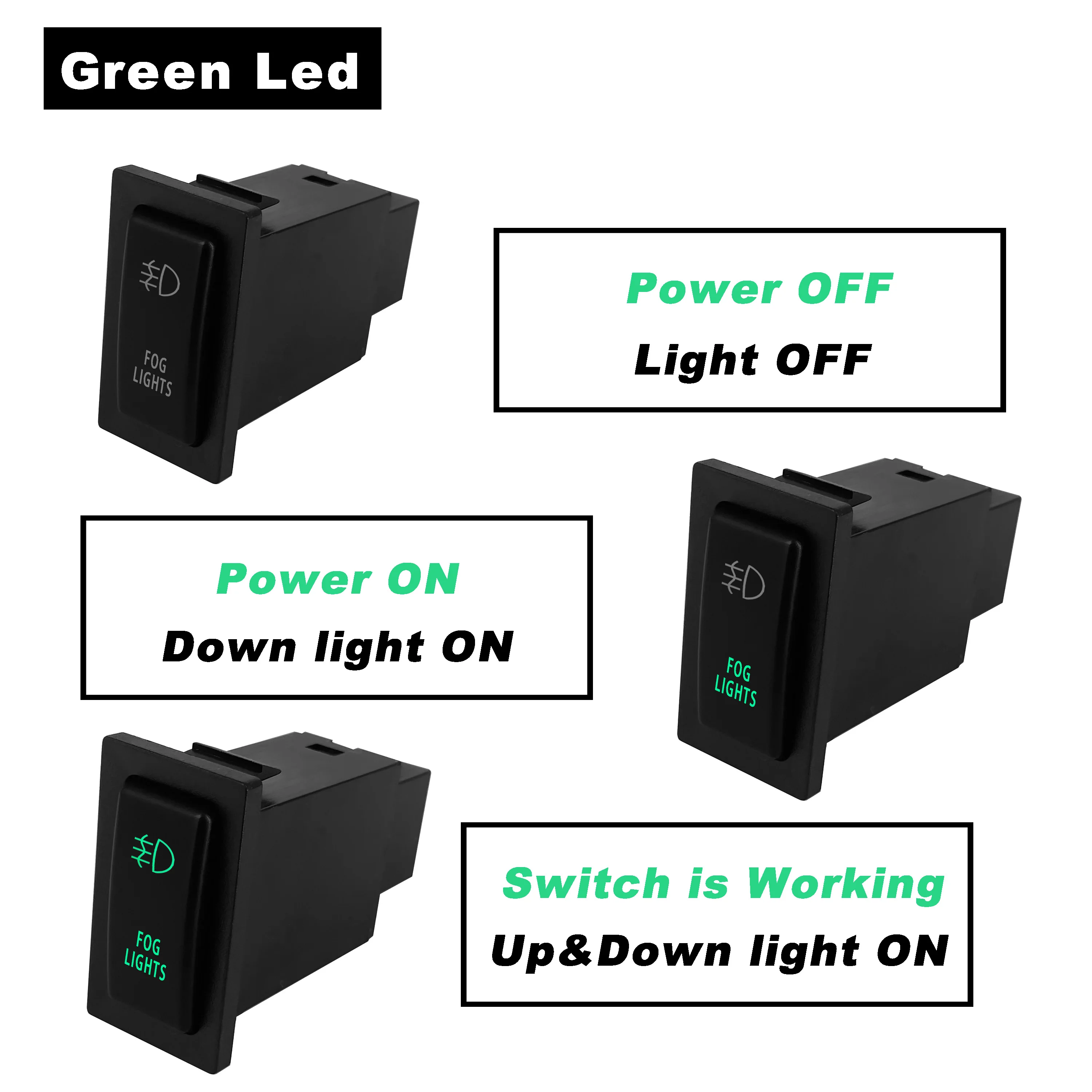 DC 12V Dual Green Led Fog Lights Push Button Switch for Car TOYOTA Prado 90 95 LandCruiser Buttons Accessories Replacement Parts view 2