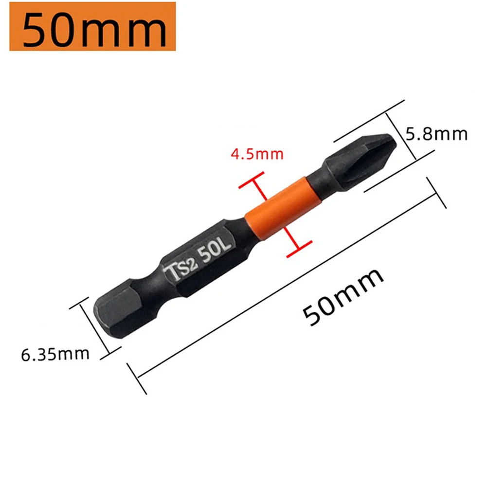 Hand Tools Screwdriver Bit Rustproof 1/4Inch Hex Magnetic 25-150mm 5 Pcs 62HRC Black Cross Screwdriver Electric