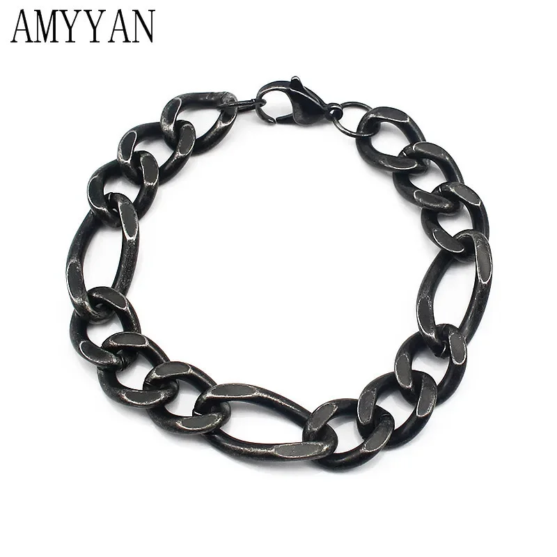 Bracelet Men Antique Black Stainless Steel Male Bracelet Lobster Claw Clasps Noble and  Fashion Jewelry Men Sport Style